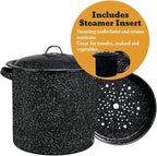 Granite Ware 15.5 Qt Steamer Pot With Rack, Black - Multi-Tier Steam Pot for Cooking Tamales, Seafood, Vegetables - Durable Porcelain Cookware with Steel Core - Everyday Versatile Cookware