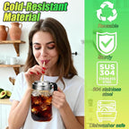 Palksky Mason Jar Lids with Straw Hole Wide Mouth, Stainless Steel Drinking Lid with Handle & Silicone Rings, Spill-Resistant Mason Jar Straw Lid for Iced Coffee, Juice, Lemonade (2 Packs)