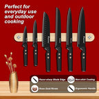 12-Piece Kitchen Knife Set, Stainless Steel Knives with Non-Stick Coating, Dishwasher Safe, Black Knife Set with Rose Gold Rivets 6 Blade Guards, Perfect for Home Chefs Cooking Enthusiasts