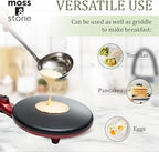 Moss & Stone Electric Crepe Maker 8 Inch, Portable Crepe Maker & Hot Plate Cooktop On/Off Switch, Nonstick Coating, Dual Temperature Setting, Easy To Use For Pancakes, Blintz, Chapati