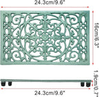 Sumnacon 9.6 x 6.3 Inch Cast Iron Trivet, 2 Pack Metal Trivets with Rubber Feets,Iron Trivet for Hot Dish Pot Pan Plate Teapot,Heat Resistant Trivets Cast Iron for Kitchen Cooktop Dining Table, Green