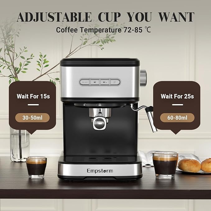 Espresso Machine 20 Bar, 2 in 1 Espresso Maker with Milk Frother Steam Wand for Latte and Cappuccino, Powder and Capsule Portafilter, 50oz Removable Water Tank expresso Coffee Machine for Home-Silver