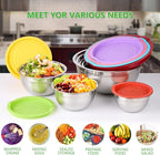 Leidawn Mixing Bowls with Lids for Kitchen - 25 PCS Stainless Steel Nesting Colorful Mixing Bowls Set for Baking,Mixing,Serving & Prepping,Size 5, 3.7, 2.8, 2.3, 1.7, 1.1, 0.7QT,11 Cooking Utensils