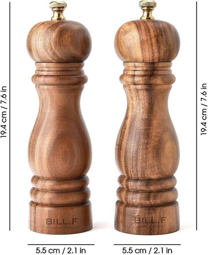 BILL.F Salt and Pepper Grinder Pepper Mill Grinder Pepper Grinders Salt Mill Set of 2 with Adjustable Ceramic Rotor 7 Inch