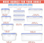 RockBerry 32 Pcs Large Plastic Food storage containers-85 oz to Sauces Box Stackable Kitchen storage bowls sets-BPA Free Leak proof with lids airtight-Microwave freezer safe lunch boxes