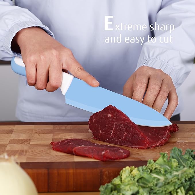 hecef 15 Pieces Kitchen Knife Set with Built-in Sharpening Wooden Block, Dishwasher Safe, High Carbon Stainless Steel Knife Block Set with Steak Knives, Kitchen Scissors, Blue