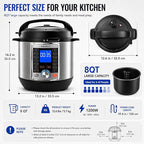 KINGBULL 14-in-1 Electric Pressure Cooker 8 Quart, Stainless Steel Multi Cooker with LCD Display and Knob Control, Slow Cooker, Rice Cooker, Steamer, Sauté, Yogurt Maker, Warmer, DIY Mode