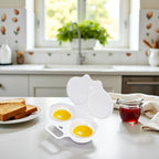 White Egg Poacher, Plastic Egg Boiler Poacher, 2 Cavity Nonstick Poached Egg Maker With Lid, Egg Poacher Microwave Egg Cooker, Drain Poached Egg Cups Cookware,Kitchen Dining Specialty Cookware