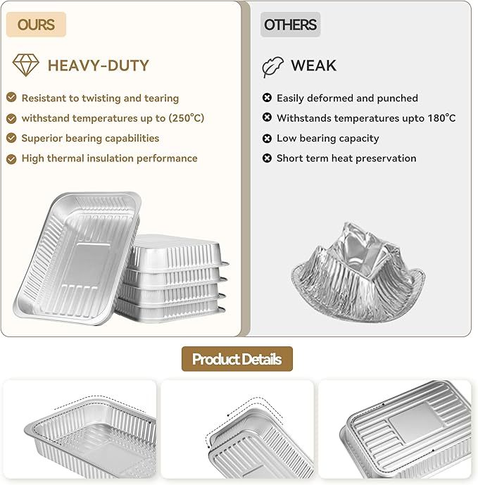 Aluminum Foil Pans, Extra Heavy Duty Disposable Aluminum Baking Pans, 14.57"×10.63" Steam Table Pans for Cooking, Heating, Storing, Prepping Roasting and Chafing (5 Pack Silver)