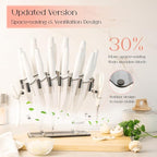 Astercook Knife Set with Block and Sharpener, 22 Piece Kitchen Knife Set Dishwasher Safe, Space-Saving Clear Knife Block with Knives for Everyday Home Cooking White