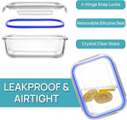 Vtopmart 5 Pack 35oz Glass Food Storage Containers with Lids, Meal Prep Containers, Airtight Reusable Lunch Container Set, Safe for Oven, Microwave, Freezer, and Dishwasher, Blue