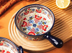 Vintage Flowers Style Ceramic Bakeware Casserole Dish Baking Pan Lasagna Pans Baking Dish with Handles for Oven/Cooking/Kitchen-1 PCS-Red Flowers-20 OZ