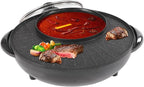 Hot Pot with Grill 2 in 1 Electric BBQ Grill Shabu Shabu Pot Non-Stick Smokeless Korean Barbecue Grill Indoor with Temp Control for 3-5 People Fast Heating