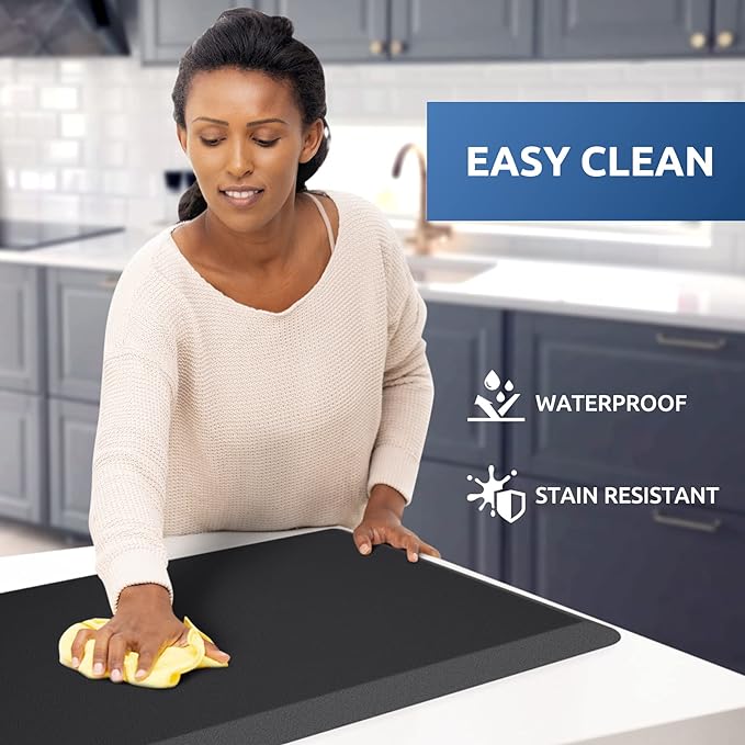 KitchenClouds Kitchen Mat Cushioned Anti Fatigue Kitchen Rug 17.3"x39" Water Resistant Non Slip Kitchen Rugs and Mats Standing Desk Mat Comfort Floor Mats for Kitchen House Sink Office (Black)