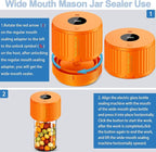 LOVE MOMENT Electric Mason Jar Vacuum Sealer Kit for Wide Mouth and Regular Mouth Mason Jar - Orange