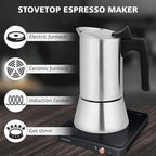 Stovetop Espresso Maker Stainless Steel Moka Pot, 6 cup Espresso Coffee Pots 300ml/10oz(Espresso Cup=50ml/1.7oz), Italian Coffee Maker for Induction Cookers Hobs, Cafe Maker for Camping Home