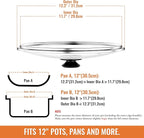 12 Inch Pan Lid For Pots Pans and Skillets, Cast Iron Skillet Lid, Large Tempered Glass Pan Lids, Replacement Pan Cover for Frying, Crock Pot Lid with Stainless Steel Rim, Cookware Pot Covers