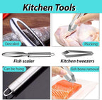 6 Shrimp Deveining Tool Stainless Steel, FRIVASTIC Shrimp Peeler Fish Scraper, Fish Scaling Tool Shrimp Cleaner, Fish Bone Tweezers Fish Cleaning Knife, Pin Bone Tweezers for Salmon Shrimp Fish