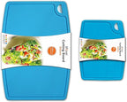 Liflicon Thick Silicone Cutting Boards for Kitchen Silicone Chopping Boards/Mats Set of 2 Extra Large14.6''x10.43'', Mini 9.1”x7.1” Non-slip Deep Drip Juice Groove, Dishwasher Safe-Blue