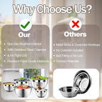 DUTZUN Stainles Steel Mixing Bowls with Lids Set, Stackable Metal Mixing & Serving Bowl with Strainer, 5-Piece - Beige