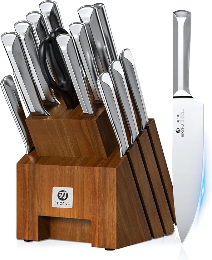 imarku Knife Set, 16PCS High Carbon Stainless Steel Kitchen Knife Set with Block Ultra Sharp Knife Block Set, Japanese Knife Set with Dotted Non-slip Ergonomic Handle, Best Gifts