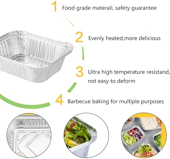 Waytiffer 5.5" x 4.5"(100Pack) Disposable Takeout Pans with Clear Lids | 1lb Capacity Aluminum Foil Food Drip Containers/Meal Prep Freezer Drip Pans BBQ Potluck Holidays