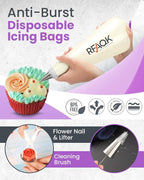 RFAQK 74 PCs Icing Piping Bags and Tips Set, Cake Decorating Kit with 48-Numbered Piping Tips, 20+1 Pastry Bags for Cookie Cupcake Cake Decoration, with Booklet and E-book (Purple)