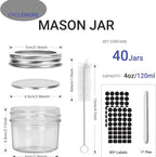 CycleMore 4oz Clear Mason Jars Small Glass Jar With Silver Separable Lids Mini Canning Jars for for Honey, Jam, Jelly, Wedding Favors, Kitchen Food Storage, Set of 40