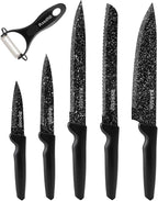 Knife Set, 6 Pieces Kitchen Knives Set with Anti-Rust Coating & Ergonomic Handles, Lightweight, Dishwasher Safe stainless steel Knife, Gift for Kitchen Enthusiasts, Family Chef(Beauty handle)