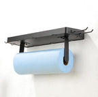 ZUNTO Garage Paper Towel Holder with Shelf, Black Stainless Steel Paper Towel Rack with Hooks, Wall Mount Paper Towel Holder for Kitchen, Garage Organization and Storage