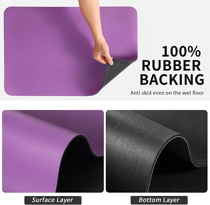 HotLive Dish Drying Mat for Kitchen Counter, Heat Resistant Drainer Mats with Non-slip Rubber Backed, Hide Stain Kitchen Super Absorbent Draining Mat, Easy to Clean Dish Rack Pad, Purple 16"x20"