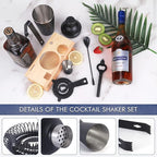 JNWINOG Cocktail Shaker Set Stainless Steel Bartending Kit 18.6oz Cocktail Bar Set Cocktail Mix Drink Making Kit Professional Bar and Home Drink Bar Tools for Bartender (Matte Black, 7Pcs)