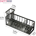 SWTYMIKI Sponge Holder for Kitchen Sink - Sink Caddy with Brush Holder and Stainless Steel Self Drain Tray, Sponge Caddy Organizer with Divider Kitchen Accessories Storage for Countertop, Black
