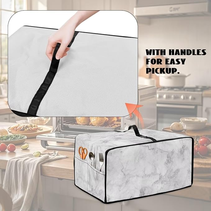 Marble Print Toaster Oven Protective Cover for Kitchen Counter, Heat-resistant Dust-proof Microwave Oven Air Fryer Cover with Storage Pockets (Large-18.5 * 22.5 * 12.99 inches)