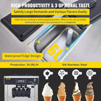 VEVOR Commercial Ice Cream Machine 5.3 to 7.4Gal per Hour Soft Serve with LED Display Auto Clean 3 Flavors Perfect for Restaurants Snack Bar, 2200W, Sliver