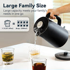 Nueve&Five 1.7L (57oz) Large Electric Kettle Perfect for 7+Cups of Tea and Coffee,2 quarts Double Wall Big Electric Tea Kettle,Auto Shut Off,1200W Hot Water Kettle Electric-Black