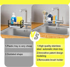 Maifan Sink Caddy Sponge Holder for Kitchen with Brush Holder and Stainless Steel Self Drain Tray, Rustproof Kitchen Sink Organizer for Sponge, Soap Dispenser Storage Accessories (Lacquer Silver) | Sponge Holder, Brush Holder, Self Drain Tray, Rustproo...