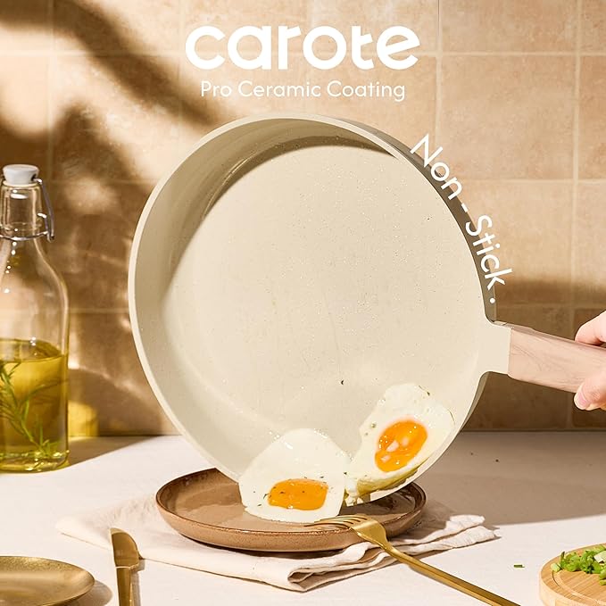 CAROTE 22Pcs Pots and Pans Set Non stick, Ceramic Cookware Set, Non-toxic Kitchen Cooking Set, PFAS and PFOA Free