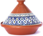 Kamsah Tagine Pot for Cooking and Flavor Enrichment - Large Clay Pot 12”, 5.5 QT - Non-Stick Handmade Cookware - Moroccan Ceramic Pots for Cooking with Lid & Serving Bowl - Bohemian Classic Blue