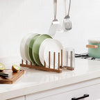 HBlife Acacia Wooden Dish Dying Rack Pot Lid Plate Organizer Holder for Cabinet, Cutting Board Stand Drainer Storage Plate Rack for Dish, Pot Lid, Bowl, Cup, Cutting Board and Books