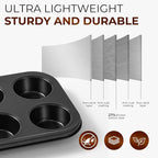 Muffin Pan 2-Pack, 6-Cup Cupcake Pans and Muffin Tins with Nonstick Coating, 10.43"x7.28"x1.1" with 2.56" Cups, for Muffins, Cupcakes, Brownies, Cheesecake, Carbon Steel, Easy Clean, Oven Safe