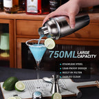 Cocktail Shaker Set Bartender Kit with Stand, 12 Piece Drink Mixer Set with Stainless Steel Bar Accessories Tools: 25oz Martini Shaker Jigger Strainer Spoon Muddler for Cocktails (Silver)