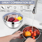 TeamFar 4-1 Colander with Bowl Set, Rotatable Colander for Kitchen, Stainless Steel Food Strainers and Colanders Mixing Bowl with Graters, for Veggies Fruits Washing, Pasta Straining - Black