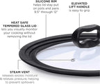 Ecolution Universal Lid for Pots and Pans, Fits 9.5-Inch to 12-Inch Cookware, Tempered Glass Replacement Lid with Heat Resistant Silicone Edge, Dishwasher Safe, Made without BPA, Large, Black