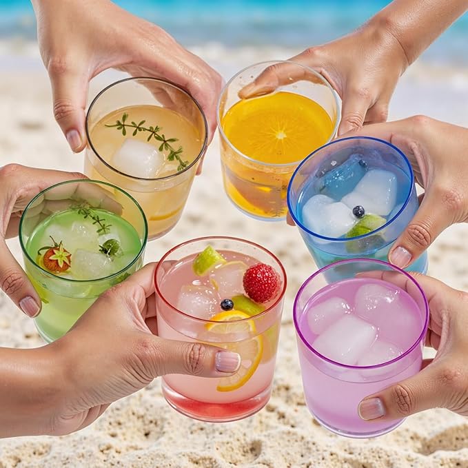 Liacere Colorful Drinking Glasses Set of 8-17oz Highball Plastic Glasses&14oz Cocktail Plastic Glasses Set, Kitchen Water Glasses Cup, Bar Tumbler Glassware Set for Beer,Juice,Cocktail,Whiskey,Milk
