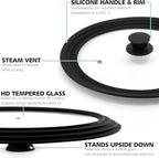 Anaeat Silicone Universal Lid for Pots, Pans and Skillets - Tempered Glass Covered with Heat Resistant Silicone Rim Fits 9.5", 10" and 11" Diameter Cookware -Easy to Use Replacement Frying Pan Cover