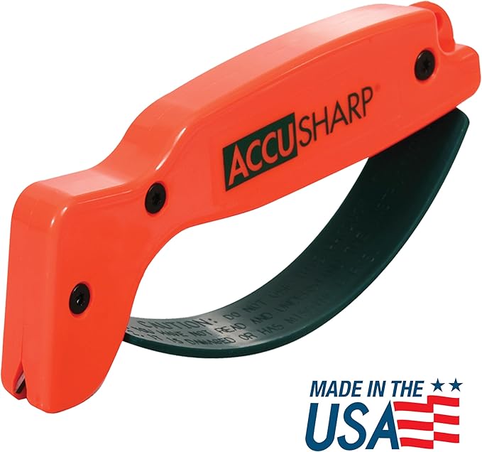 AccuSharp Knife Sharpener, Ergonomic Comfortable Handle, Compact & Easy to Use, Restore and Hone Straight & Serrated Knives, Blaze Orange