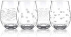 Joeyan Etched Stemless Wine Glasses,Hand Blown Drinking Glass Cups Wine Tumbler with Line Patterns,Carved Large Cocktail Whiskey Glasses,Gift for Party Wedding,4 Pack,17.5 oz,Dishwasher Safe