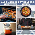 Walfos Silicone Trivets for Hot Pots and Pans - Heat Resistant Hot Pads for Kitchen Counter- 4 Pcs Multi-Purpose & Versatile Trivet Mat - Long-Lasting & Flexible Silicone Hot Pad（Gray）