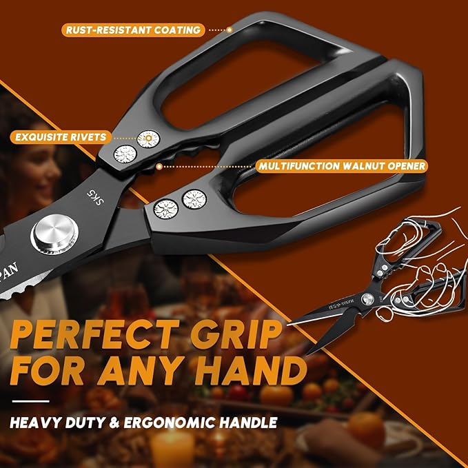 Huusk Kitchen Shears Set, Heavy Duty Poultry Shears, Japanese Kitchen Scissors for Meat, Chicken Bones, and Turkey, Christmas Gifts for Men Women